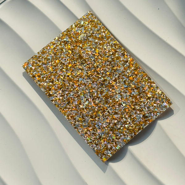 Silver Gold and Yellow Mixed Irregular Flakes Chunky Acrylic Sheet